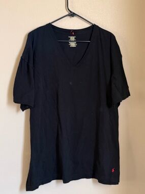 Polo Ralph Lauren Black V-Neck T-Shirt Red Pony Logo Size 2XL